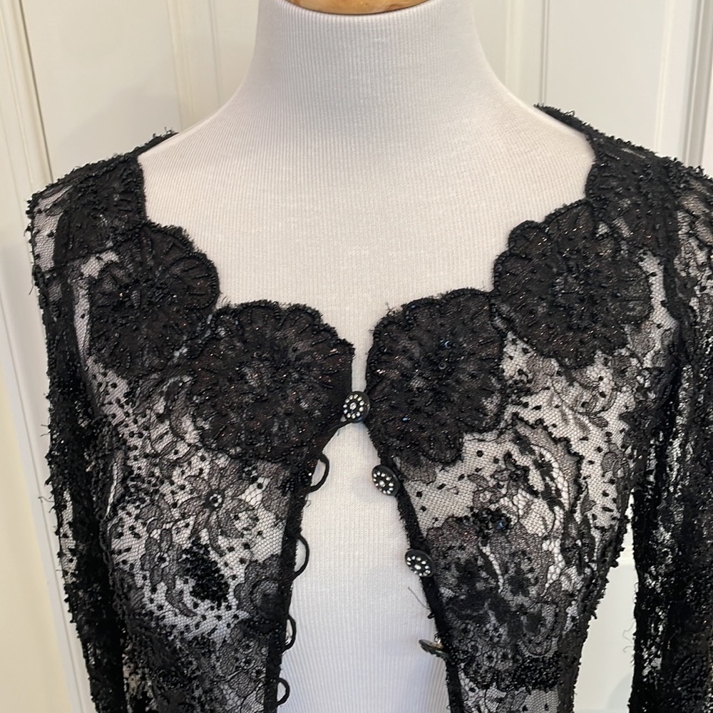 COUTURE BLACK LACE VINTAGE EVENING JACKET - Picture 11 of 12